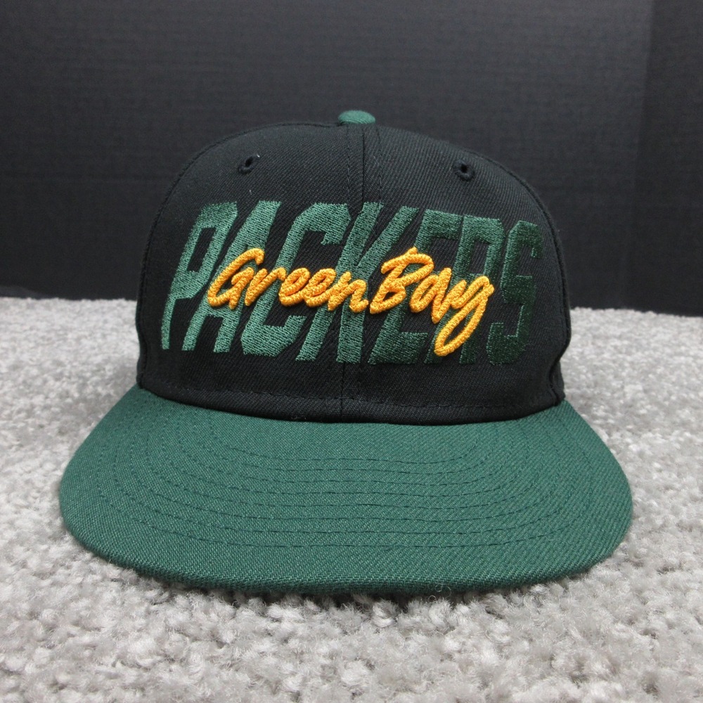 Green Bay Packers Hat Cap Youth Snap Back New Era Black Dome Script NFL Football